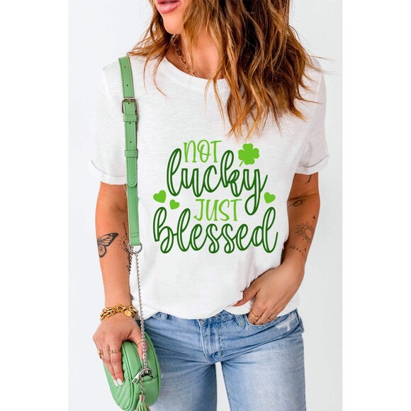 NOT LUCKY JUST BLESSED Round Neck T-Shirt - Picture 5 of 5